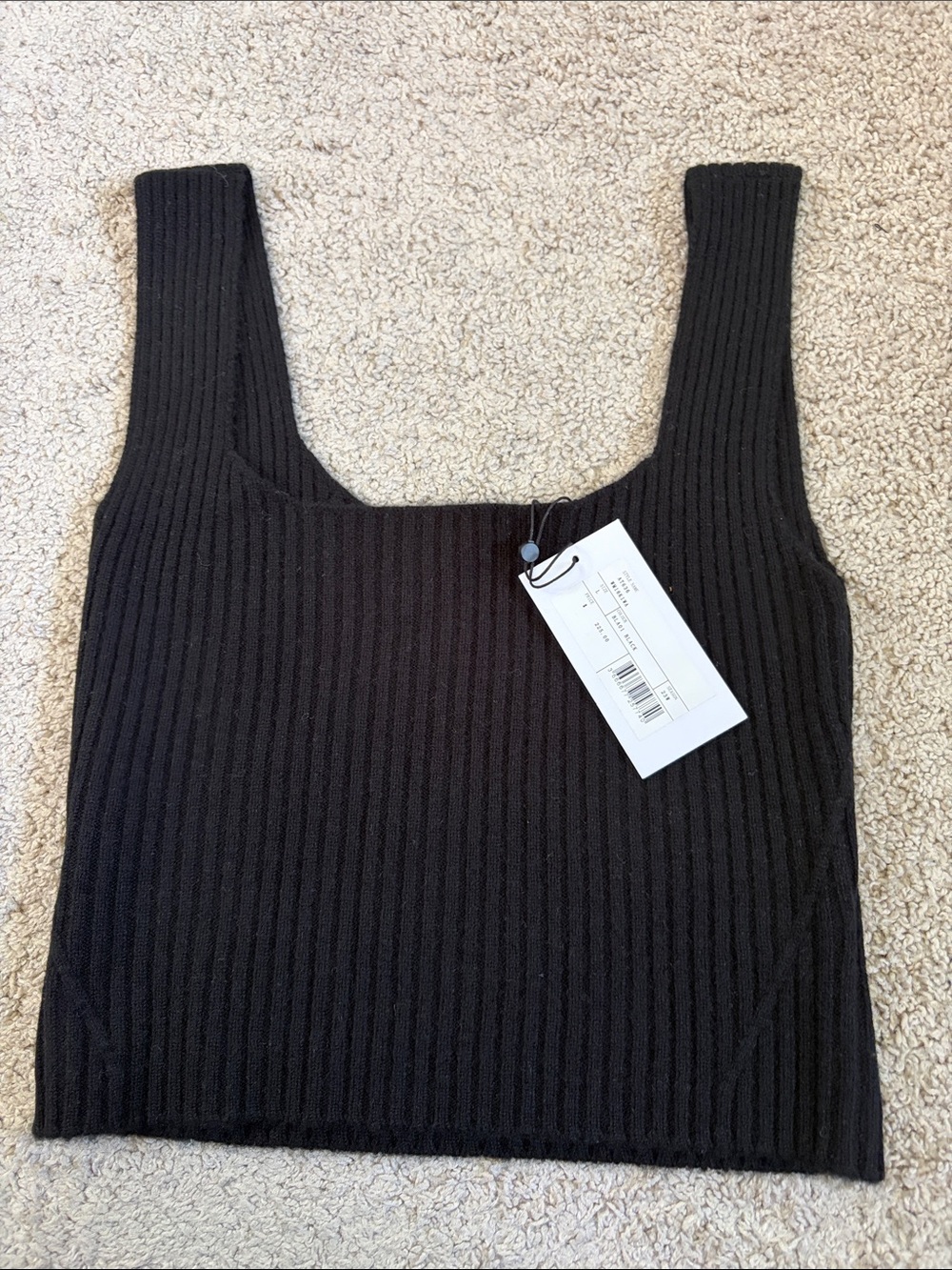 IRO Black Ribbed Knit Stretch Cropped Tank Top Wool Cashmere L NWT Minimalist